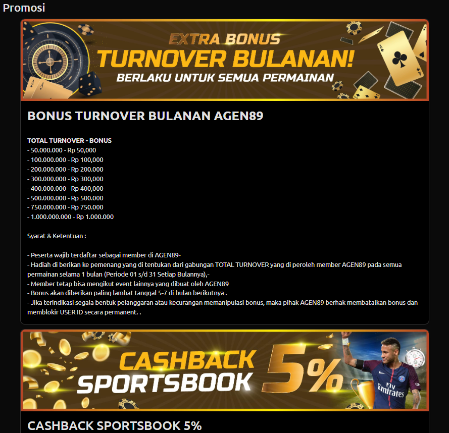 Halaman promo dengan bonus dan penawaran terbaru