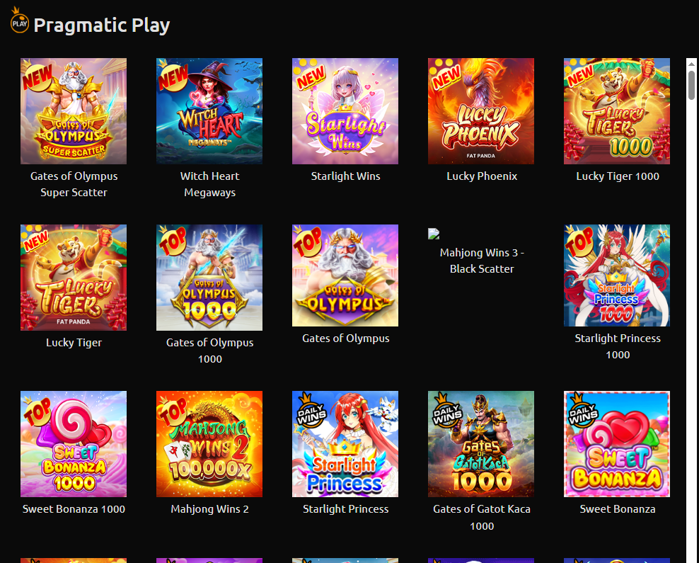 Halaman koleksi permainan slot online